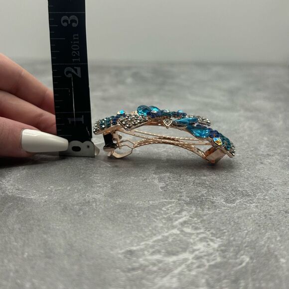 Elegant Blue Rhinestones Hair Barrette Clip Accessory